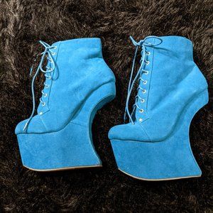Blue lace up faux suede antigravity high heels size 8